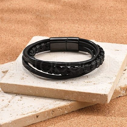 Ion Plating(IP) Braided Microfiber Leather Multi-strand Bracelets for Men BJEW-Z081-17EB-1