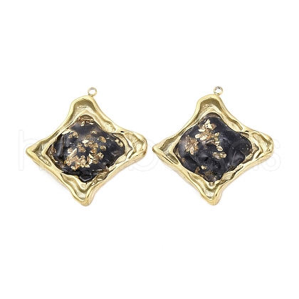 304 Stainless Steel Pave Natural Obsidian Pendants STAS-V003-04G-02-1