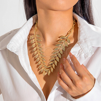 Alloy Leaf Pendant Bib Necklaces for Women FS-WGEE4D6-04-1