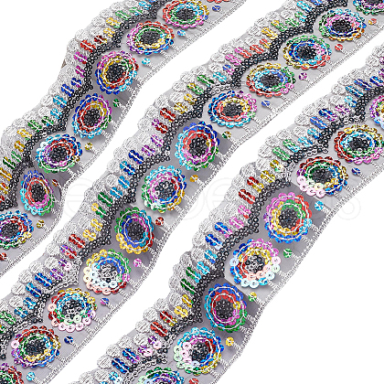Gorgecraft 4~4.5M Ethnic Style Polyester Lace Trim with Colorful Paillette OCOR-GF0002-39A-1