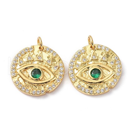 Brass Clear and Green Cubic Zirconia  Pendants ZIRC-C024-30G-1