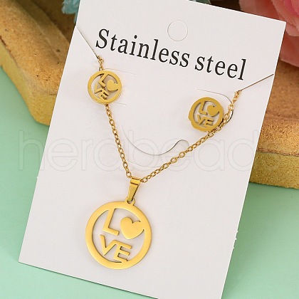 Stainless Steel Pendant Necklaces & Stud Earrings Sets FS-WG1A0DB-10-1