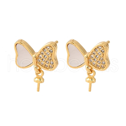 Brass Micro Pave Cubic Zirconia Shell Stud Earrings Findings KK-D363-07G-1