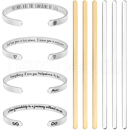 Beebeecraft 6Pcs 2 Styles 304 Stainless Steel Bangle Blank Strips MAK-BBC0001-08-1