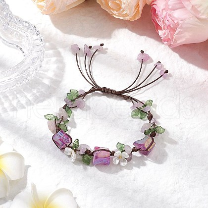 Electroplated Natural Amethyst Chip Bead Braided Bead Bracelets for Women BJEW-TA00610-02-1