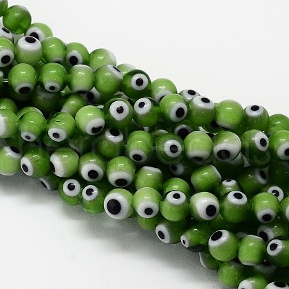 Handmade Evil Eye Lampwork Round Bead Strands LAMP-L055-6mm-11-1