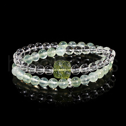 Natural Prehnite Round Beads Stretch Bracelets WGE6CC2-07-1