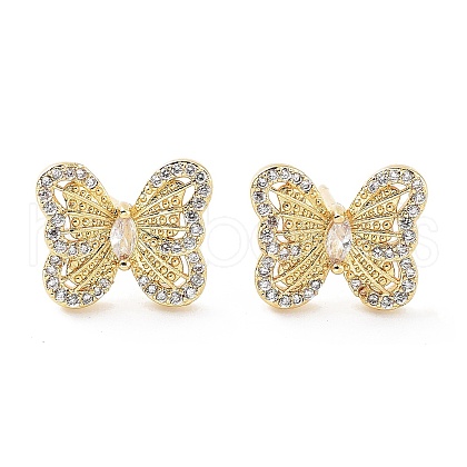 Butterfly Rack Plating Brass Micro Pave Clear Cubic Zirconia Stud Earrings for Women KK-Z038-17G-1