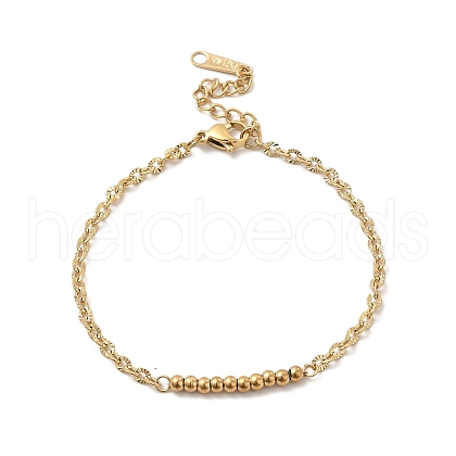 Ion Plating(IP) 304 Stainless Steel Round Beaded Link Bracelet with Oval Link Chains for Women BJEW-G667-09G-1