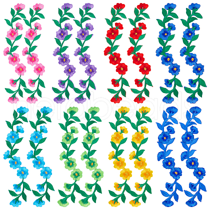 Gorgecraft 16Pcs 8 Colors Peony & Leaf Cloth Embroidery Sew on Appliques PATC-GF0001-21-1