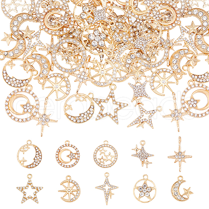 DICOSMETIC 40Pcs 10 Styles Alloy Crystal Rhinestone Pendants FIND-DC0006-40-1