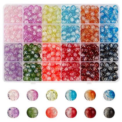 FINGERINSPIRE 600Pcs 12 Colors Transparent Crackle Baking Painted Glass Beads Strands DIY-FG0006-66-1