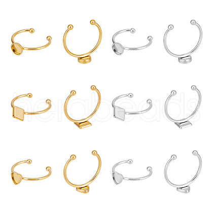 Unicraftale 12Pcs 6 Styles 304 Stainless Steel Open Cuff Ring Components STAS-UN0061-30-1