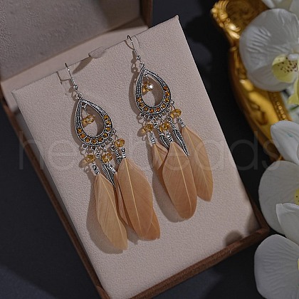 Alloy Rhinestone and Feather Dangle Earrings FS-WGBDF6F-03-1