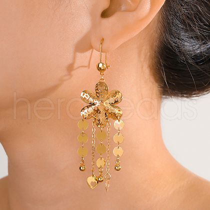 Vintage Brass Flower Tassel Hoop Earrings IP4629-1