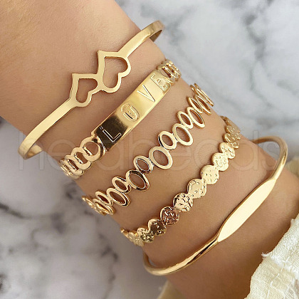 5Pcs 5 Styles Alloy Bangles WG70F83-05-1