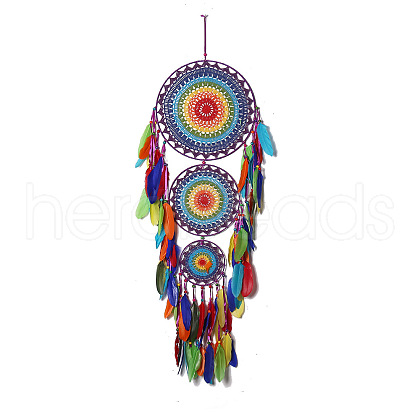 Indian Style Iron Woven Web/Net with Feather Pendant Decorations PW-WG84324-01-1