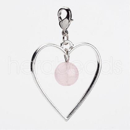 Natural Rose Quartz Dangle Pendants HJEW-JM00233-01-1