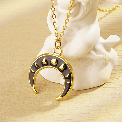 Stylish Stainless Steel Black Enemel Double Horn Pendant Necklaces for Women's Daily Wear VF2621-2-1