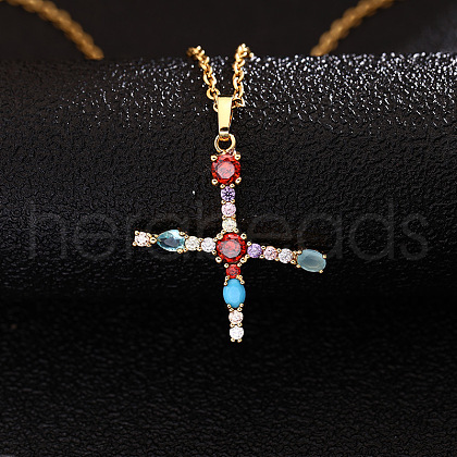 Brass Pave Colorful Cubic Zirconia Initial Pendant Necklaces for Women FS-WG659DF-24-1