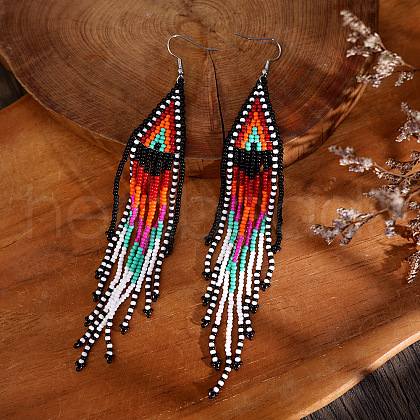 Bohemian Handwoven Glass Beaded Dangle Earrings IB9205-1