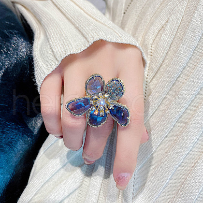 Alloy & Rhinestone/Synthetic Quartz Cuff Rings FS-WGD97BC-02-1