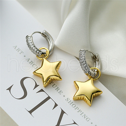 Alloy Micro Pave Clear Cubic Zirconia Two Tone Hoop Earrings FS-WG60F12-02-1