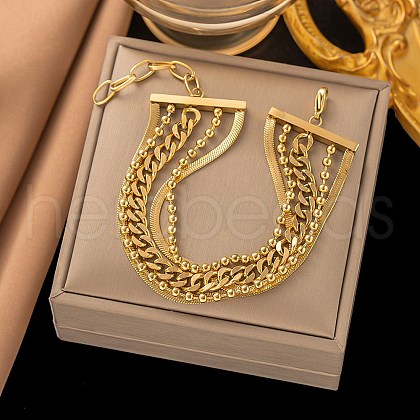 304 Stainless Steel Multi-strand Bracelets for Women BJEW-Q040-04G-1