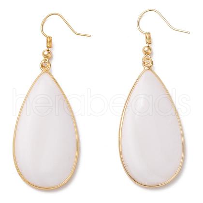 White Shell Dangle Earrings EJEW-L179-03-1