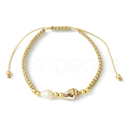 Adjustable Natural Cultured Freshwater Pearl & Shell Braided Bead Bracelets BJEW-JB09890-1