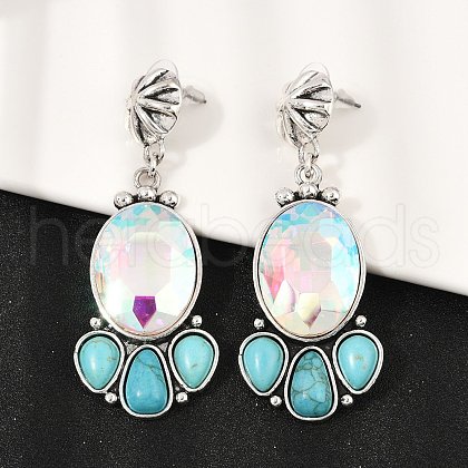 Alloy Synthetic Turquoise Dangle Stud Earrings EJEW-U053-04B-AS-1