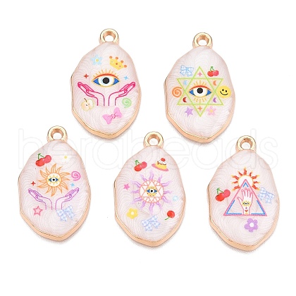 Printed Rack Plating Alloy Enamel Pendants ENAM-T020-04F-1