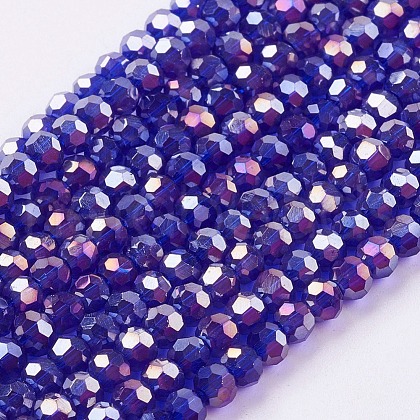 Faceted(32 Facets) Round Electroplate AB Color Plated Glass Beads Strands X-EGLA-D021-67-1