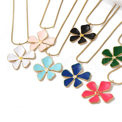 Golden Ion Plating(IP) 304 Stainless Steel Enamel Flower Pendant Necklaces NJEW-K274-01G-1