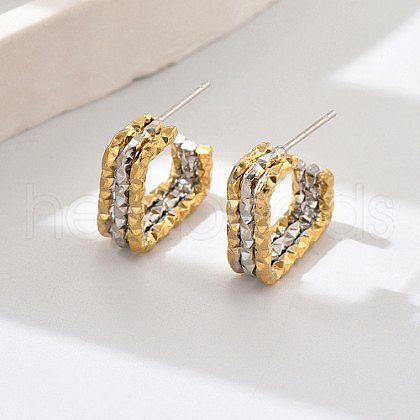 304 Stainless Steel Triple Open Square Stud Earrings for Women RJ2637-1-1