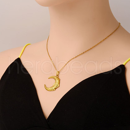 Stainless Steel Flower Crescent Moon Pendant Necklaces for Women OD2075-2-1