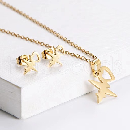 201 Stainless Steel Pendant Necklace & Stud Earring Sets FS-WGB816B-13-1