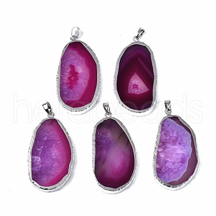 Edge Platinum Plated Natural Agate Slices Big Pendants G-S359-189B-1