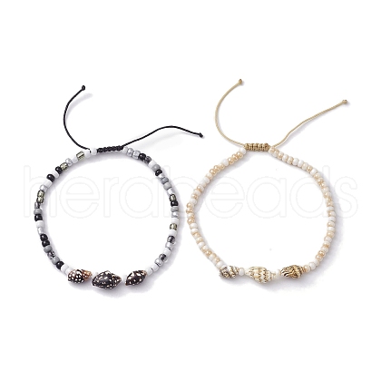 Glass with Natural Sea Shell Beads Anklet AJEW-AN00595-1