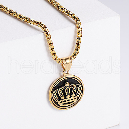 Retro Rock Punk Crown Stainless Steel Pendant Necklaces FU5586-2-1