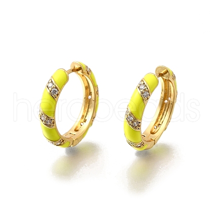 Brass Micro Pave Clear Cubic Zirconia Huggie Hoop Earrings EJEW-H121-22G-01-1