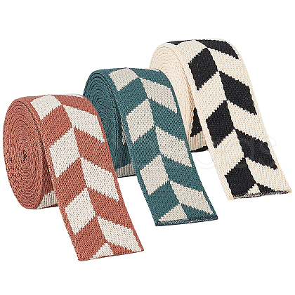 BENECREAT 3Pcs 3 Colors Polyester Jacquard Rhomboid Ribbon OCOR-BC0006-72-1