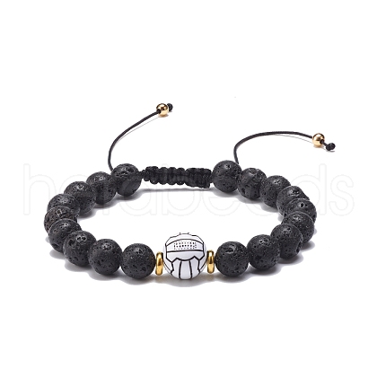 Natural Lava Rock & Acrylic Braided Bead Bracelet BJEW-JB08554-04-1
