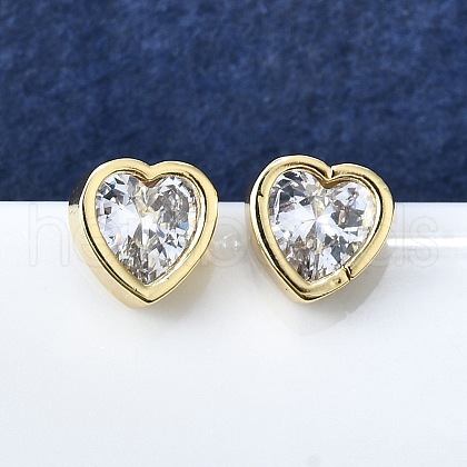 Brass Micro Pave Clear Cubic Zirconia Stud Earrings for Women EJEW-F363-02G-1