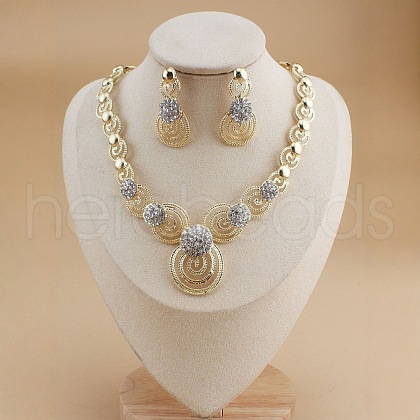 Alloy Crystal Rhinestone Vortex Link Chain Necklace & Stud Earring Sets FS-WG0FFE3-01-1