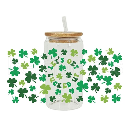 Saint Patrick's Day Theme PET Clear Film Clover Rub on Transfer Stickers for Glass Cups PW-WG36251-02-1