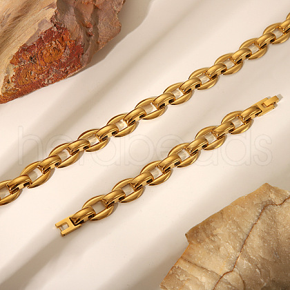 Classic Stainless Steel Oval Link Chain Bracelets & Necklaces Sets for Unisex KZ4634-1-1