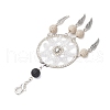 Woven Web/Net with Feather Glass Seed Beads Pendant Decorations HJEW-MZ00074-02-4