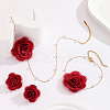 Rose Cloth & Plastic Pearl Pendant Necklaces & Charm Bracelets & Stud Earrings Sets FS-WG74528-01-4