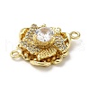 Rack Plating Brass Pave Clear Cubic Zirconia Flower Links Connector Charms KK-M267-03G-2